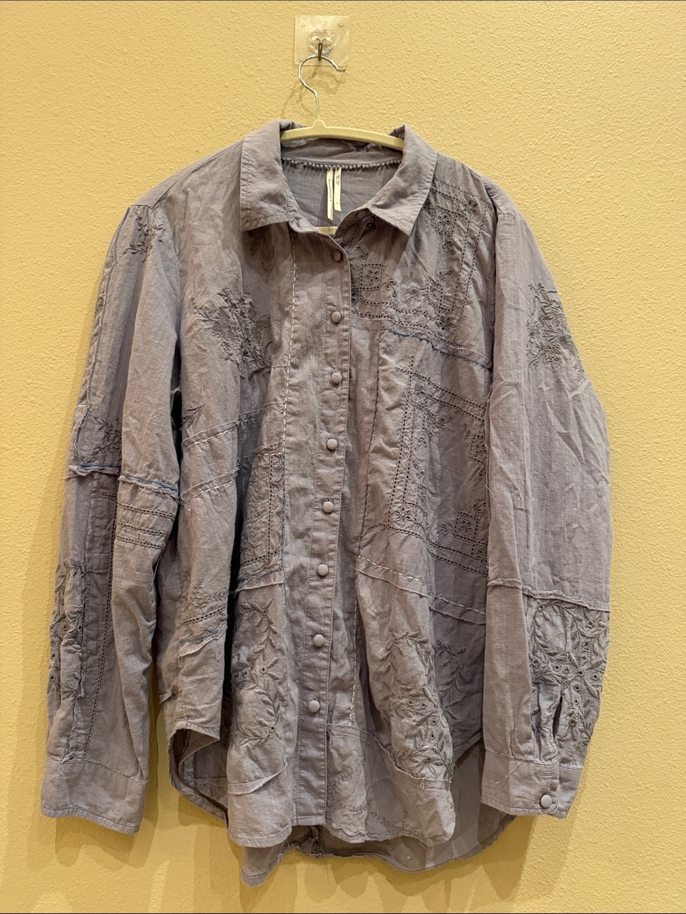 Anthropologie Women's Lavender Embroidered Button-Front Blouse